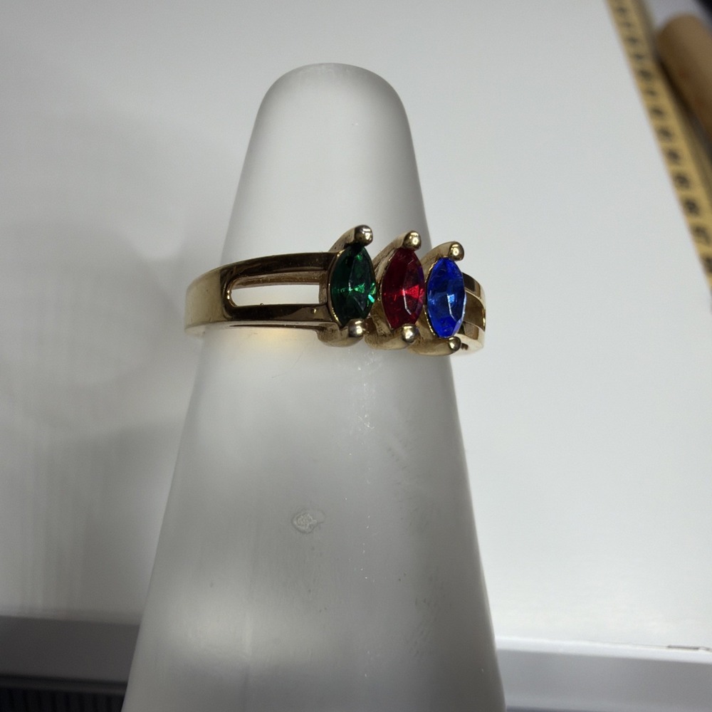 Vintage Salesman Sample Birthstone Ring Gold Tone Retro Tricolor Size 6.5